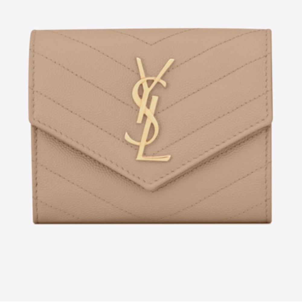 YSL 🖤 Cassandre Matelasse Compact Tri fold Wallet - Beige color✨